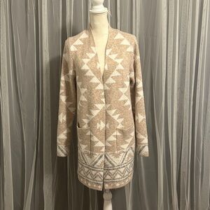 FRYE Beige and Cream Patterned Open-Front Cardigan Size Medium